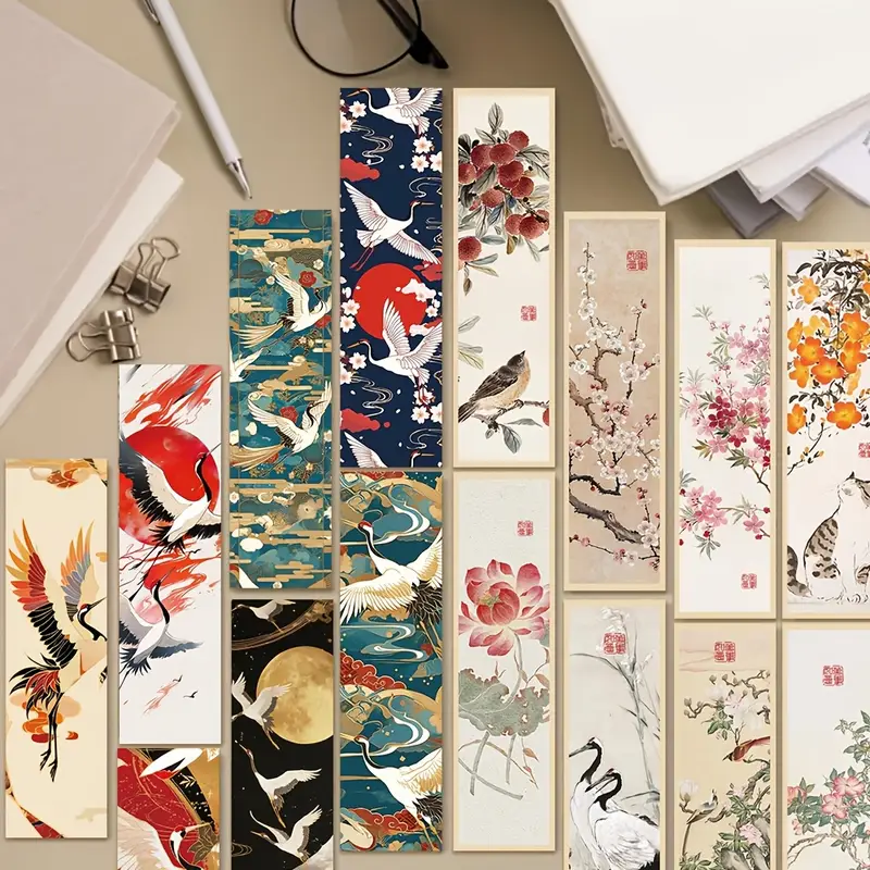 Ancient Style Flower Crane Bookmark – 5 Pcs 🏮✨
