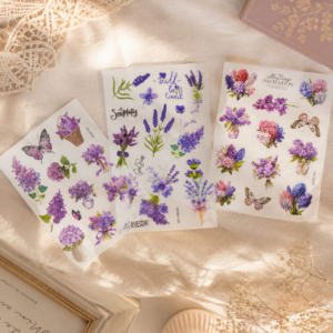 Premium Clear Lilac & Lavender Floral Sticker Sheets – Aesthetic Violet Watercolor Flower Decals for Journaling, Scrapbooking, & DIY Crafts 🪻💜