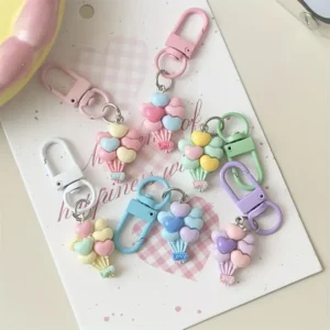 Heart Balloon Bouquet Keychain – Cute Macaron Color Bag & Key Charm 🎈🩵✨