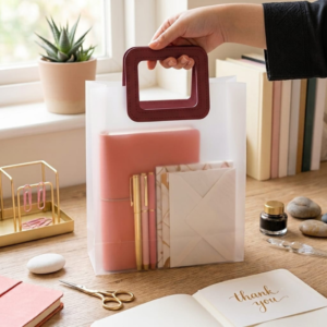 Elegant Frosted Translucent Tote Bag – Waterproof Stationery Organizer & Aesthetic Gift Pouch with Faux Leather Handles 👜🌸✨
