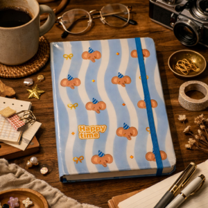 "Happy Time" A5 Hardcover Illustrated Kawaii Animal Diary 🧸🐘🩵