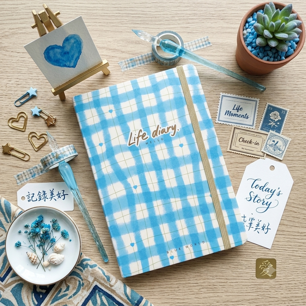 "Blue World" Plaid Hardcover Life Diary 🥣💙 - Image 3