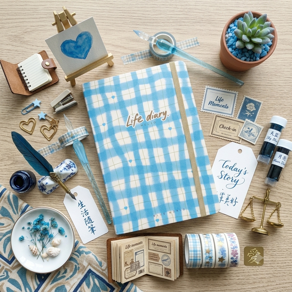 "Blue World" Plaid Hardcover Life Diary 🥣💙
