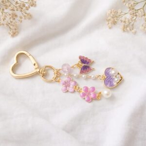 Purple Butterfly & Heart Floral Charm / Keychain 🦋✨